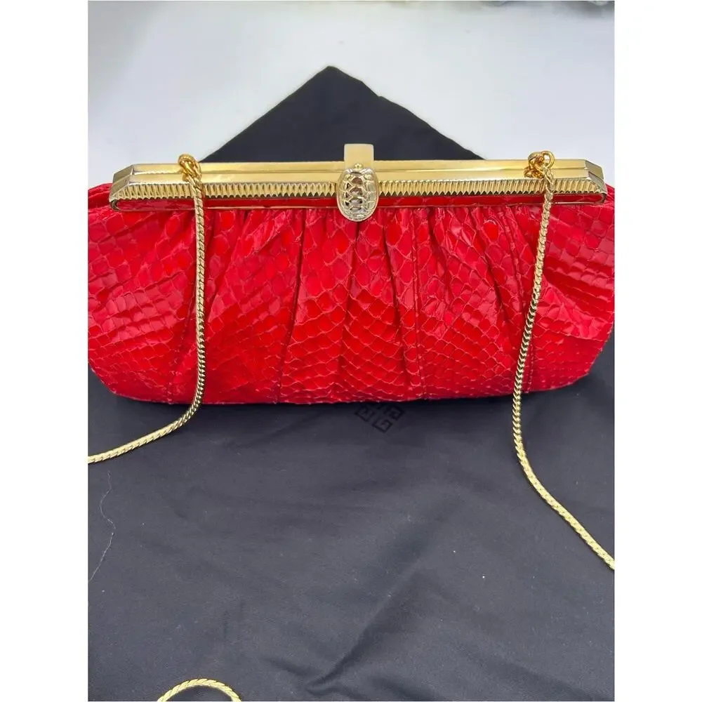 Women's Judith Leiber Red snakeskin evening Bag made in Italy. PRISTINE
